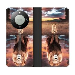 Housse Cuir Portefeuille Pour Honor Magic 8 Lite 5G Animal Lion Reflet