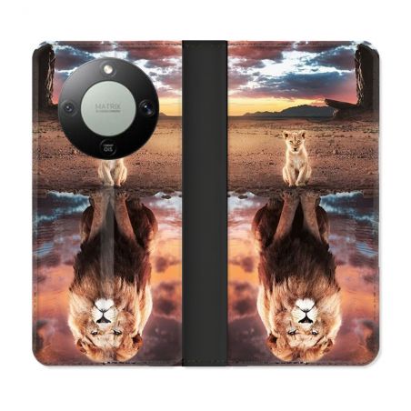 Housse Cuir Portefeuille Pour Honor Magic 8 Lite 5G Animal Lion Reflet