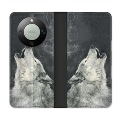 Housse Cuir Portefeuille Pour Honor Magic 8 Lite 5G Animal Loup Hurlement