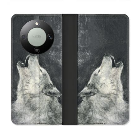 Housse Cuir Portefeuille Pour Honor Magic 8 Lite 5G Animal Loup Hurlement