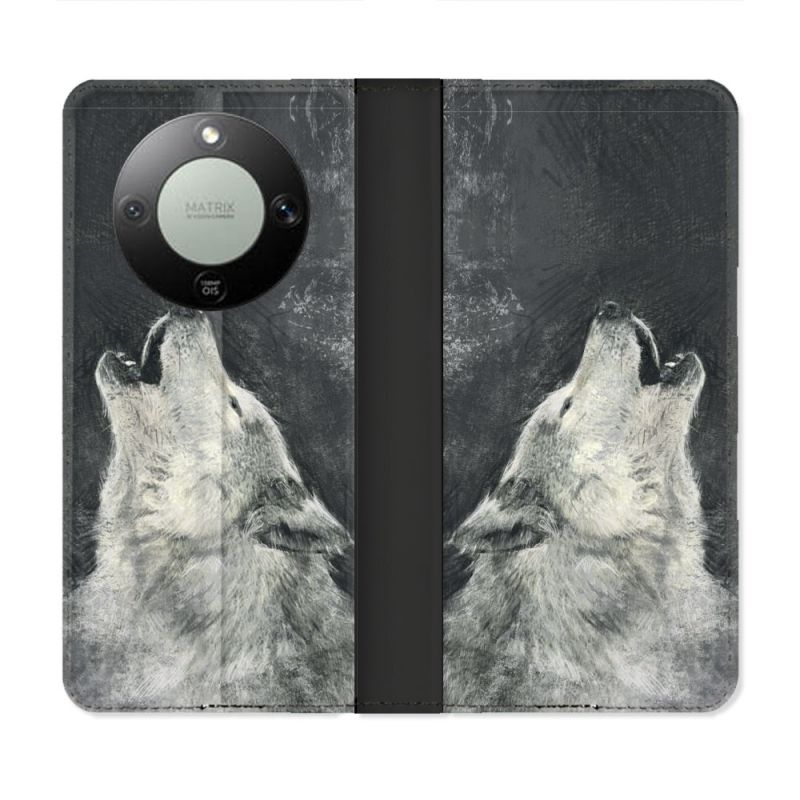 Housse Cuir Portefeuille Pour Honor Magic 8 Lite 5G Animal Loup Hurlement