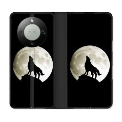 Housse Cuir Portefeuille Pour Honor Magic 8 Lite 5G Animal Loup Noir