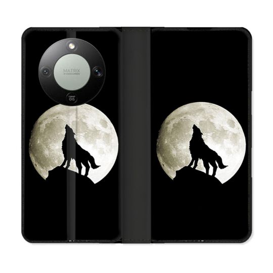 Housse Cuir Portefeuille Pour Honor Magic 8 Lite 5G Animal Loup Noir