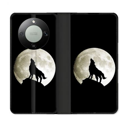 Housse Cuir Portefeuille Pour Honor Magic 8 Lite 5G Animal Loup Noir