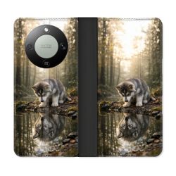Housse Cuir Portefeuille Pour Honor Magic 8 Lite 5G Animal Loup Reflet