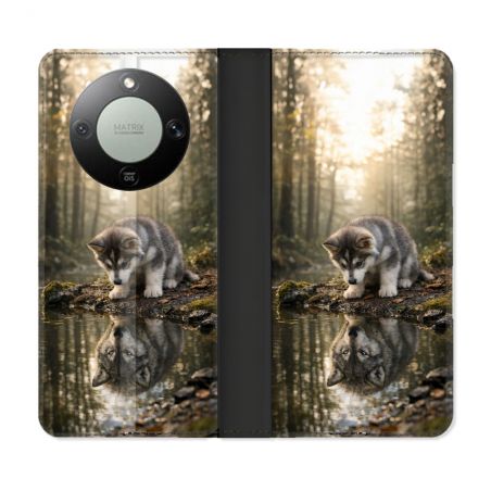 Housse Cuir Portefeuille Pour Honor Magic 8 Lite 5G Animal Loup Reflet