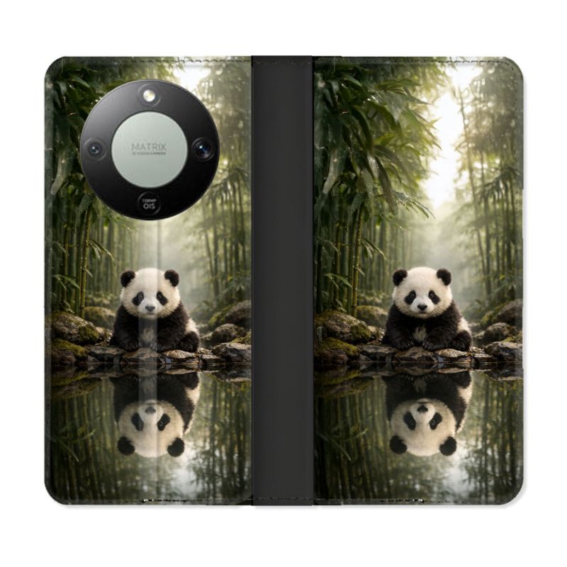 Housse Cuir Portefeuille Pour Honor Magic 8 Lite 5G Animal Panda Reflet