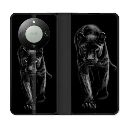 Housse Cuir Portefeuille Pour Honor Magic 8 Lite 5G Animal Panthère Noire