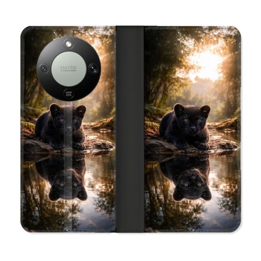 Housse Cuir Portefeuille Pour Honor Magic 8 Lite 5G Animal Panthère Reflet