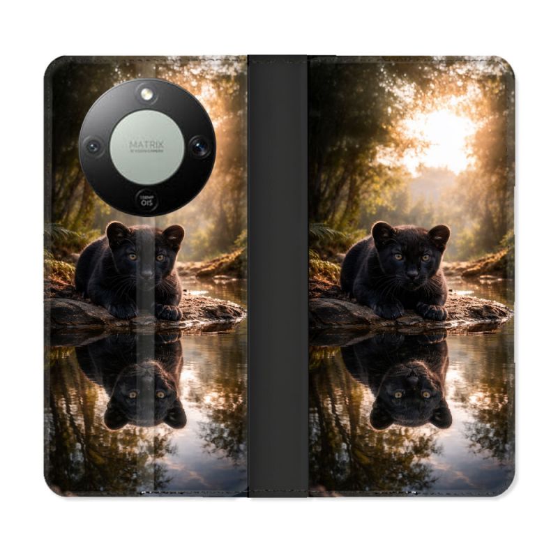 Housse Cuir Portefeuille Pour Honor Magic 8 Lite 5G Animal Panthère Reflet