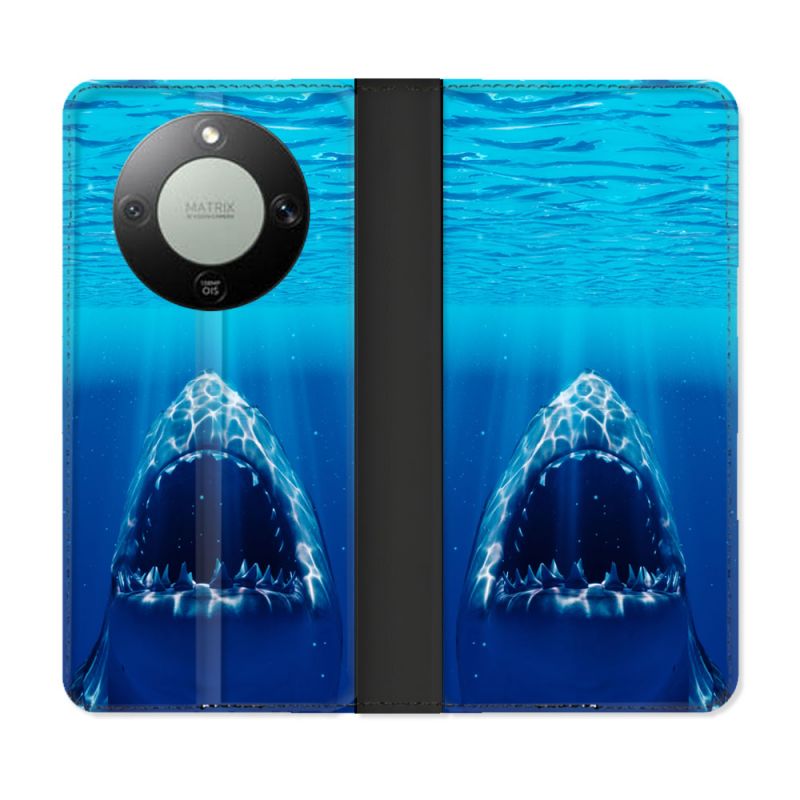 Housse Cuir Portefeuille Pour Honor Magic 8 Lite 5G Animal Requin Dent