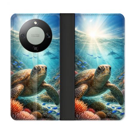 Housse Cuir Portefeuille Pour Honor Magic 8 Lite 5G Animal Tortue Marine