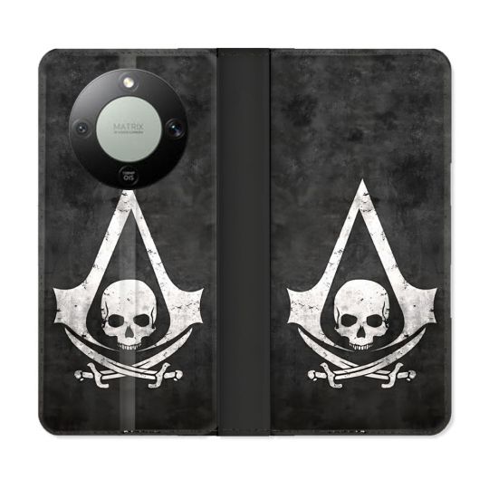 Housse Cuir Portefeuille Pour Honor Magic 8 Lite 5G Assassin Creed Tete Mort