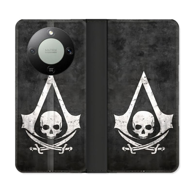 Housse Cuir Portefeuille Pour Honor Magic 8 Lite 5G Assassin Creed Tete Mort