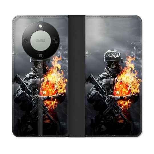 Housse Cuir Portefeuille Pour Honor Magic 8 Lite 5G Call Of Duty Squelette