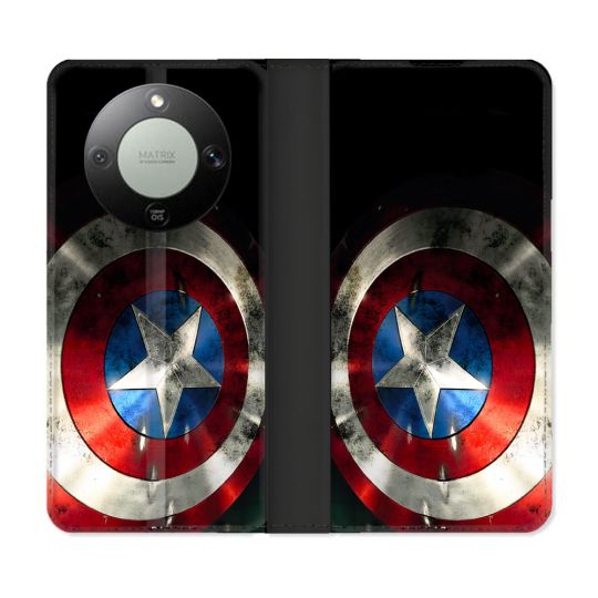 Housse Cuir Portefeuille Pour Honor Magic 8 Lite 5G Captain America Bouclier