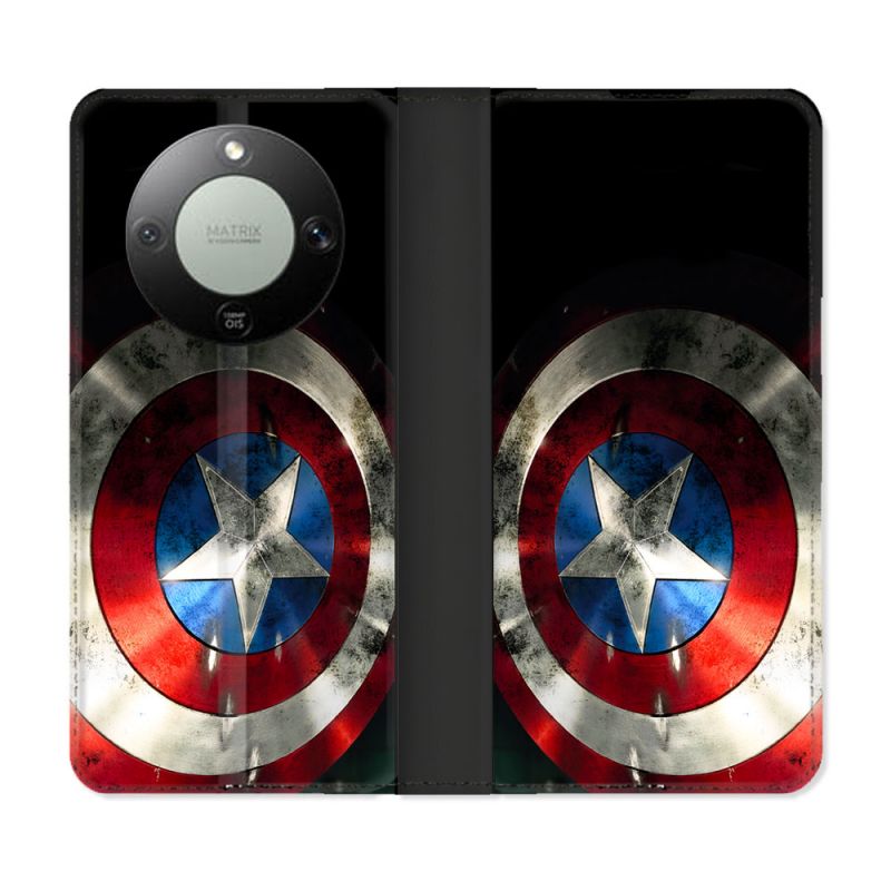 Housse Cuir Portefeuille Pour Honor Magic 8 Lite 5G Captain America Bouclier