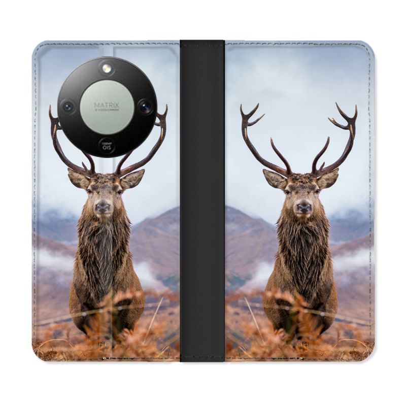 Housse Cuir Portefeuille Pour Honor Magic 8 Lite 5G Chasse Chevreuil Montagne