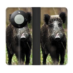 Housse Cuir Portefeuille Pour Honor Magic 8 Lite 5G Chasse Sanglier bois