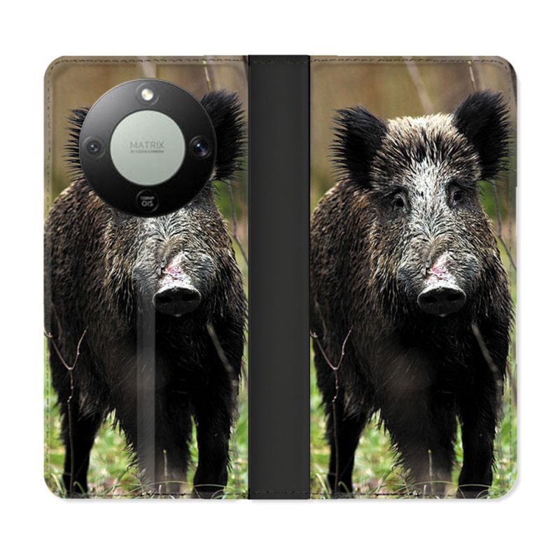 Housse Cuir Portefeuille Pour Honor Magic 8 Lite 5G Chasse Sanglier bois