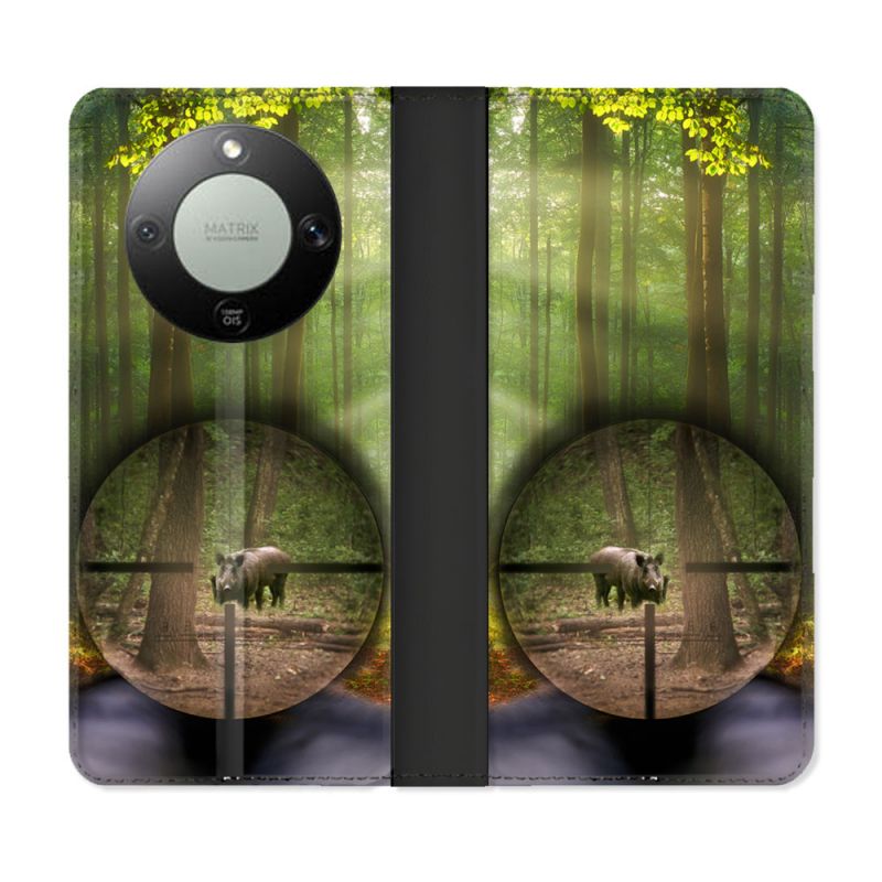 Housse Cuir Portefeuille Pour Honor Magic 8 Lite 5G Chasse Sanglier Viseur