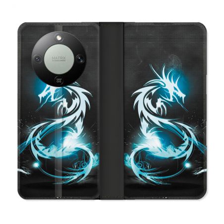 Housse Cuir Portefeuille Pour Honor Magic 8 Lite 5G Fantastique Dragon Bleu