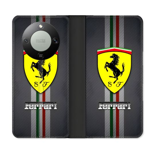 Housse Cuir Portefeuille Pour Honor Magic 8 Lite 5G Ferrari Carbone