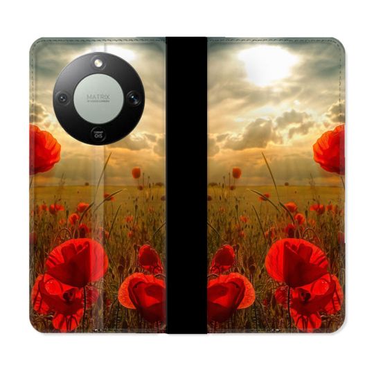 Housse Cuir Portefeuille Pour Honor Magic 8 Lite 5G Fleur Coquelicot