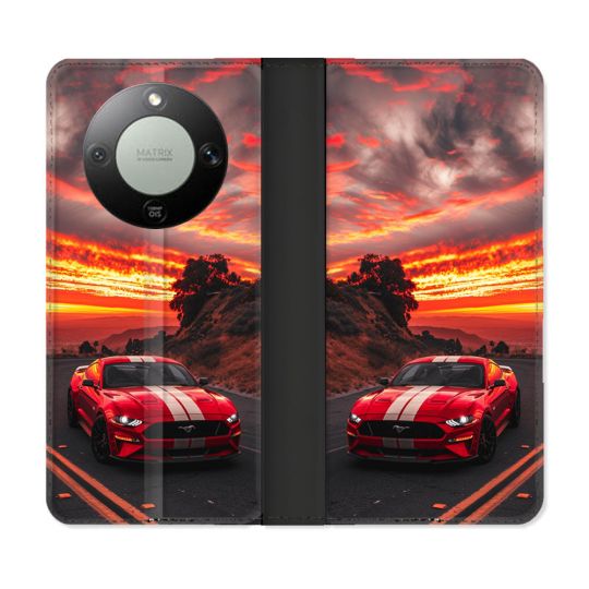 Housse Cuir Portefeuille Pour Honor Magic 8 Lite 5G Ford Mustang GT500 Rouge