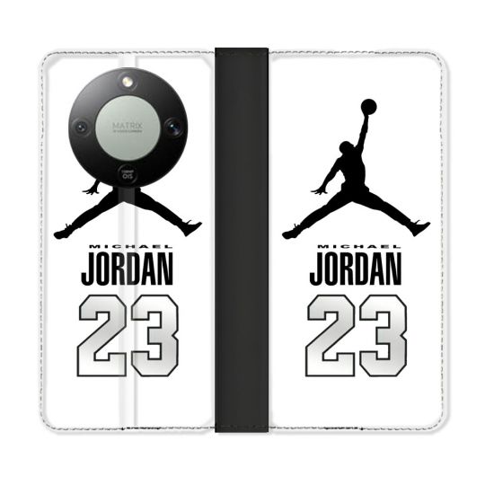 Housse Cuir Portefeuille Pour Honor Magic 8 Lite 5G Jordan 23 Blanc