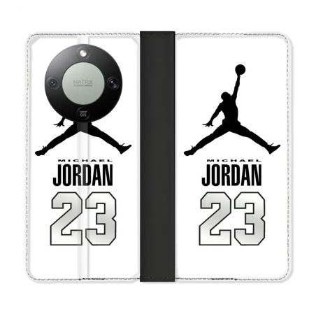 Housse Cuir Portefeuille Pour Honor Magic 8 Lite 5G Jordan 23 Blanc