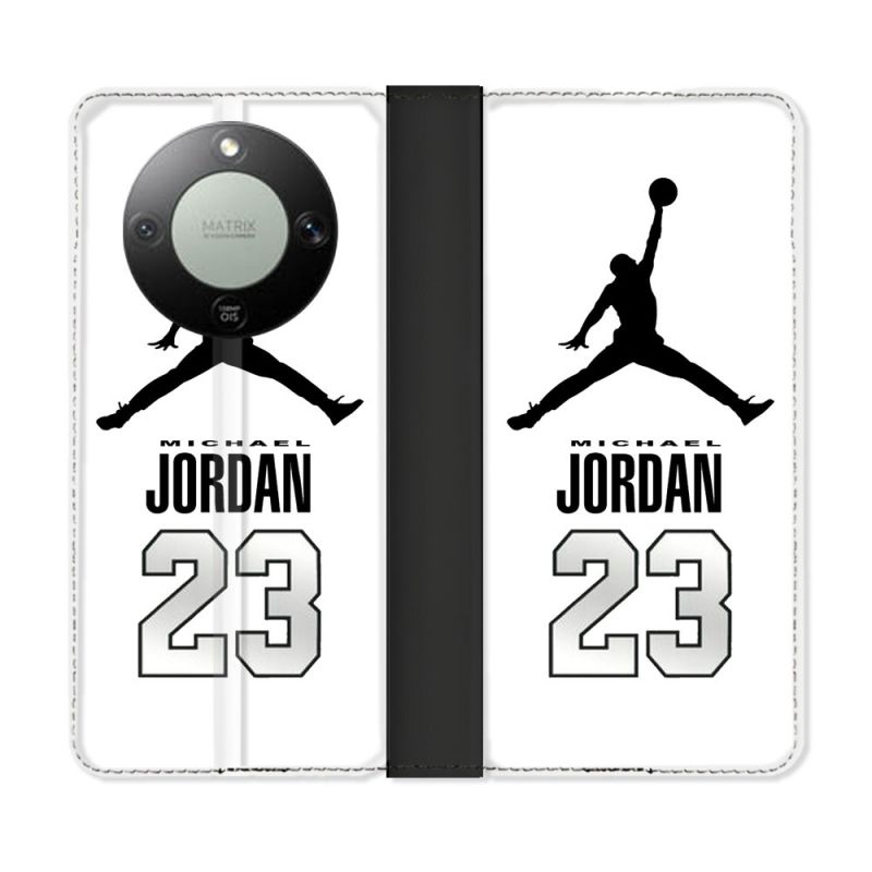 Housse Cuir Portefeuille Pour Honor Magic 8 Lite 5G Jordan 23 Blanc