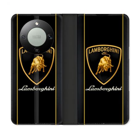 Housse Cuir Portefeuille Pour Honor Magic 8 Lite 5G Lamborghini Carbone