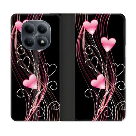 Housse Cuir Portefeuille Pour Xiaomi Redmi Note 15 4G Amour Coeur Rose Montant sur Noir
