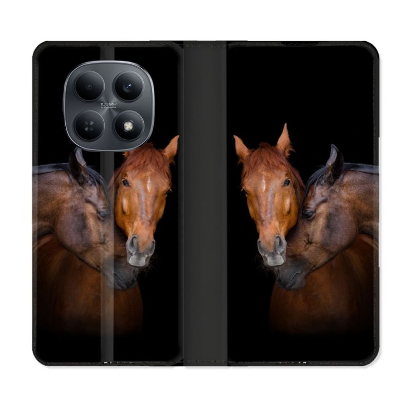 Housse Cuir Portefeuille Pour Xiaomi Redmi Note 15 4G Animal Cheval Marron