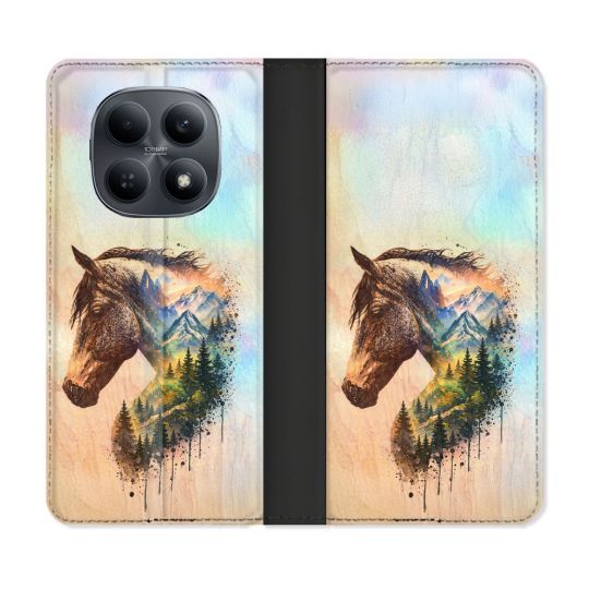 Housse Cuir Portefeuille Pour Xiaomi Redmi Note 15 4G Animal Cheval Montagne