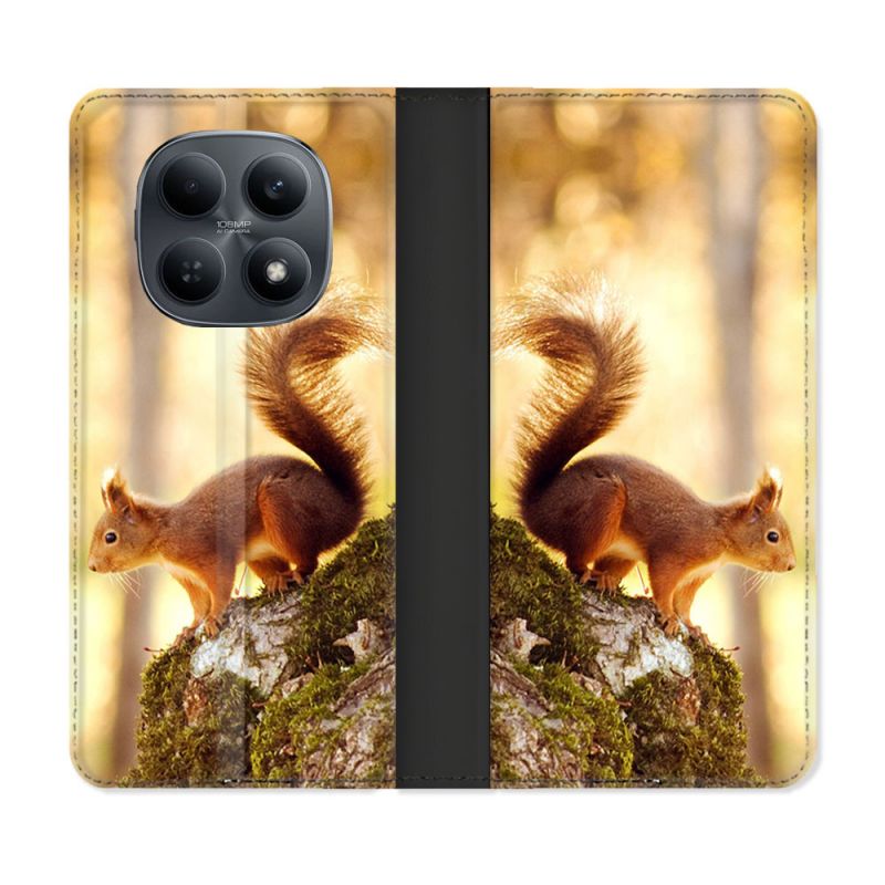 Housse Cuir Portefeuille Pour Xiaomi Redmi Note 15 4G Animal Ecureuil Bois