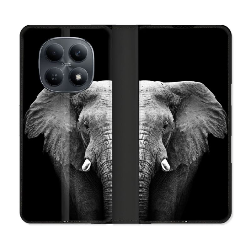 Housse Cuir Portefeuille Pour Xiaomi Redmi Note 15 4G Animal Elephant Noir