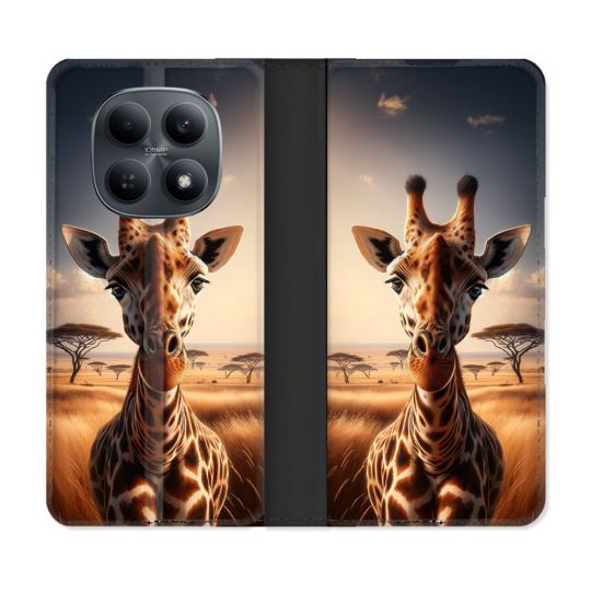 Housse Cuir Portefeuille Pour Xiaomi Redmi Note 15 4G Animal Girafe Savane