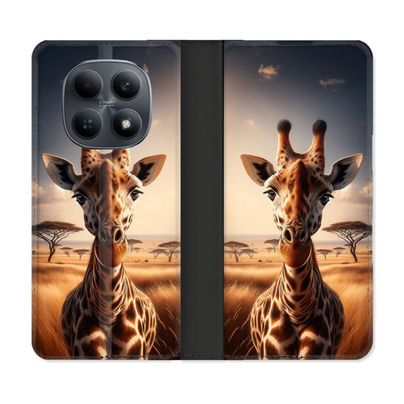 Housse Cuir Portefeuille Pour Xiaomi Redmi Note 15 4G Animal Girafe Savane
