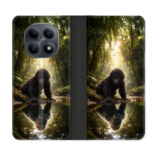 Housse Cuir Portefeuille Pour Xiaomi Redmi Note 15 4G Animal Gorille Reflet