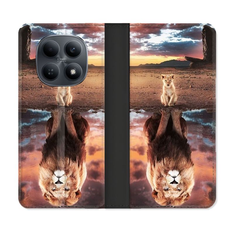 Housse Cuir Portefeuille Pour Xiaomi Redmi Note 15 4G Animal Lion Reflet