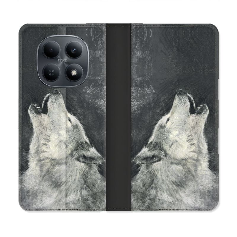 Housse Cuir Portefeuille Pour Xiaomi Redmi Note 15 4G Animal Loup Hurlement