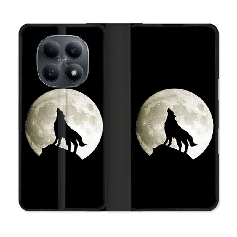 Housse Cuir Portefeuille Pour Xiaomi Redmi Note 15 4G Animal Loup Noir