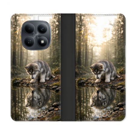 Housse Cuir Portefeuille Pour Xiaomi Redmi Note 15 4G Animal Loup Reflet