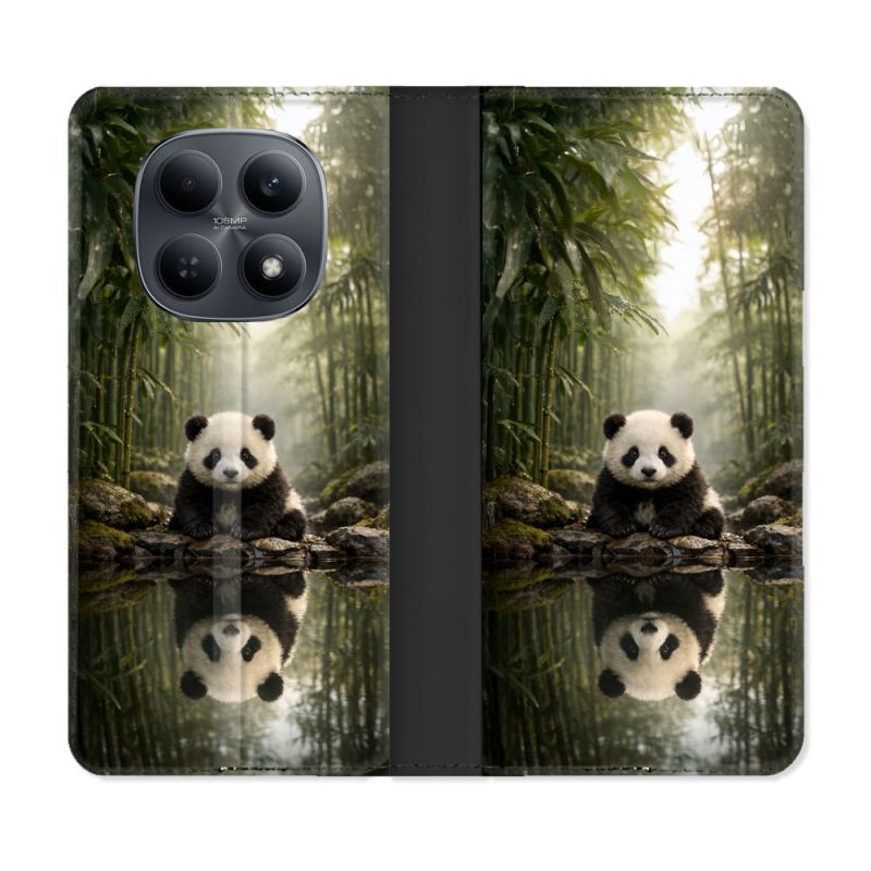 Housse Cuir Portefeuille Pour Xiaomi Redmi Note 15 4G Animal Panda Reflet