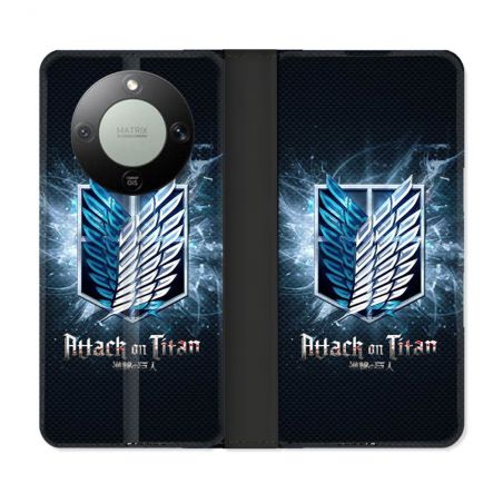 Housse Cuir Portefeuille Pour Honor Magic 8 Lite 5G Manga Attaque Titans Noir