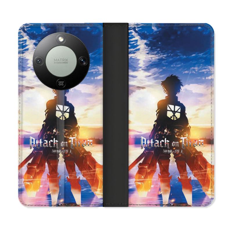 Housse Cuir Portefeuille Pour Honor Magic 8 Lite 5G Manga Attaque Titans Soleil