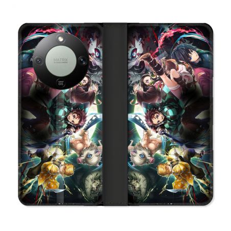Housse Cuir Portefeuille Pour Honor Magic 8 Lite 5G Manga Demon Slayer Groupe
