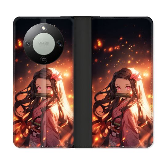 Housse Cuir Portefeuille Pour Honor Magic 8 Lite 5G Manga Demon Slayer Nezuko Rose